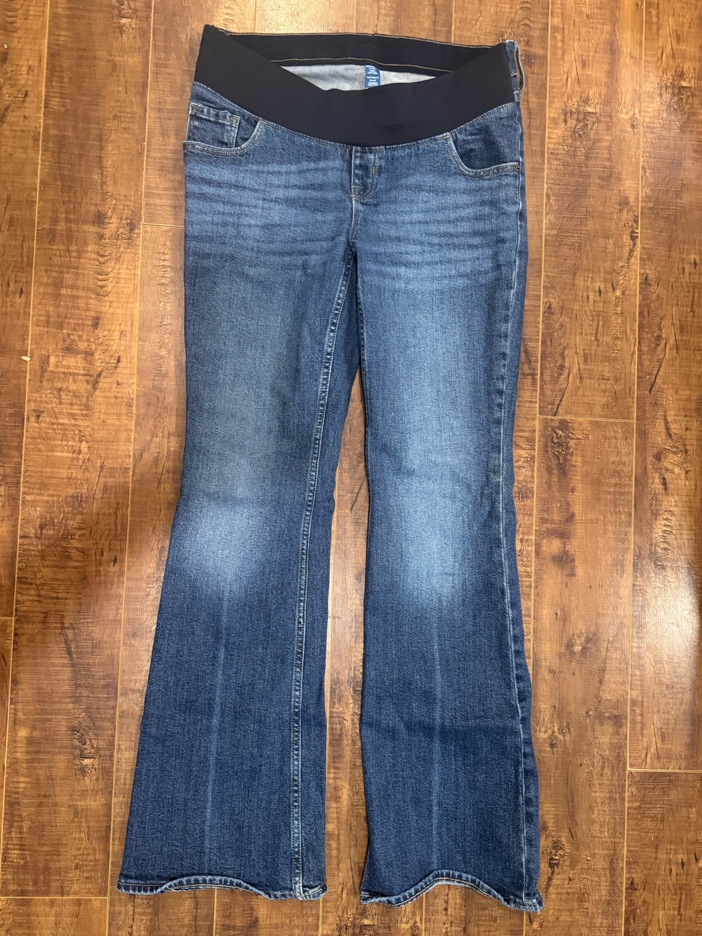 Women’s Dark Blue Maternity Flare Jeans with Stretch Waistband